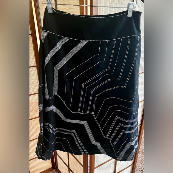 90s vintage Willi Smith vintage black w/ white stitching geometric circle skirt - Picture 5 of 8